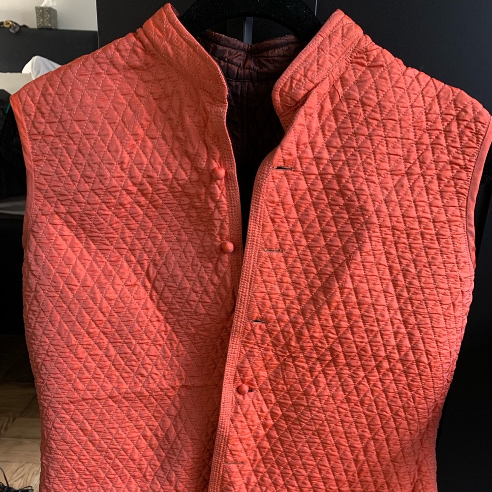 100% Raw Silk Orange/Brown Reversible Vest-New